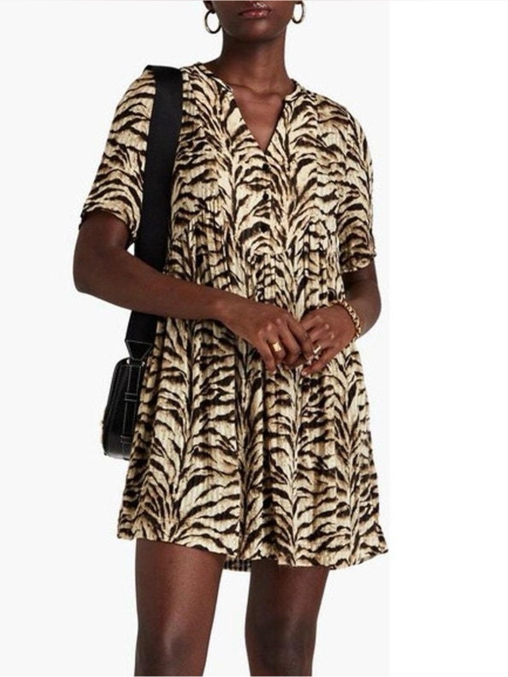 ba&sh Beige and Black Tiger-Print Mini Dress